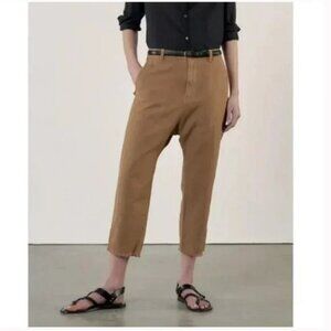 Nili Lotan Luna Linen Blend Pants Size 6 Tan Brown Drop Crotch Baggy Trousers